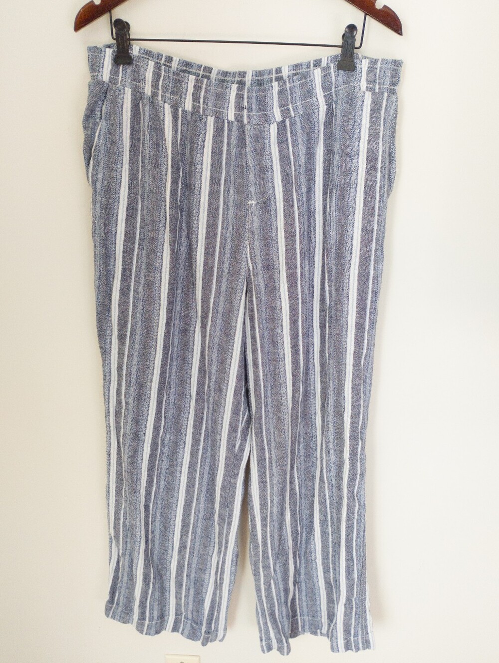 Briggs Linen Blend Wide Leg Striped Pants Blue Gray White Size XL